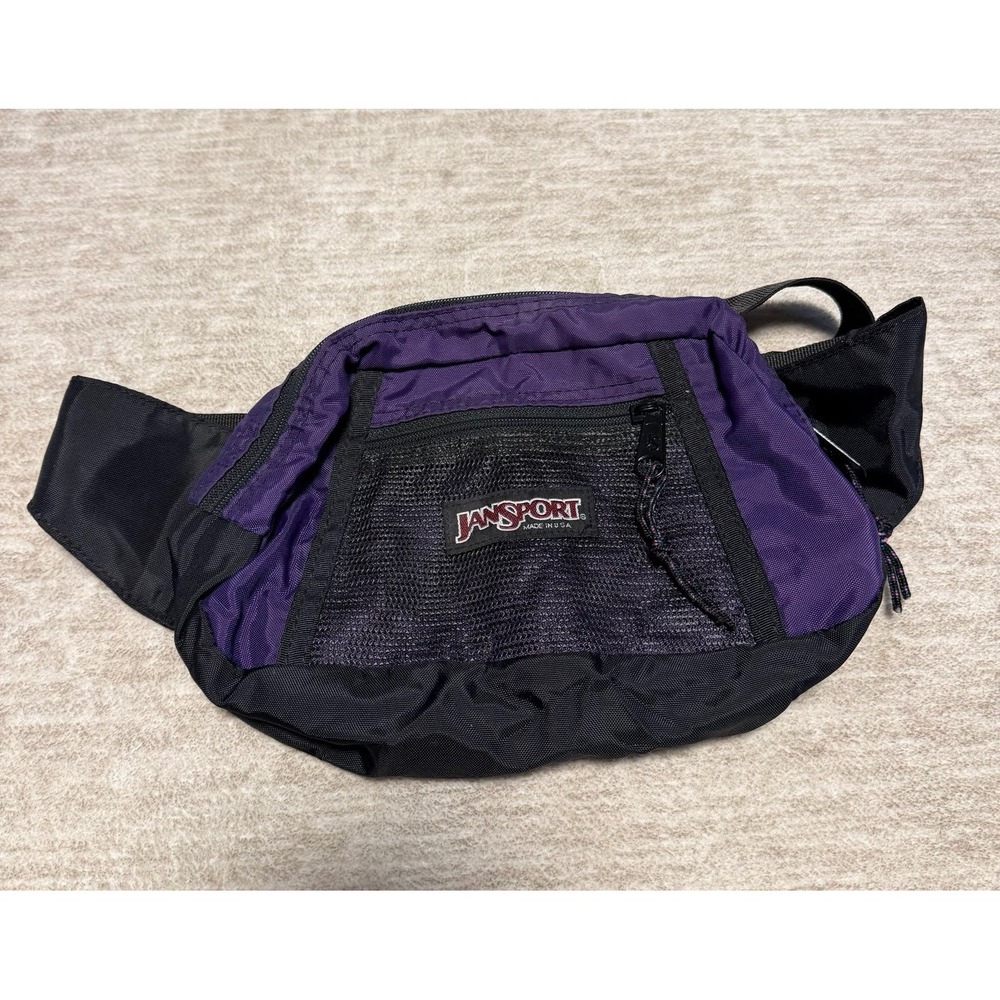 JanSport Waist Pack Fanny Pack Purple Black USA Vintage Hiking Travel Bag VTG